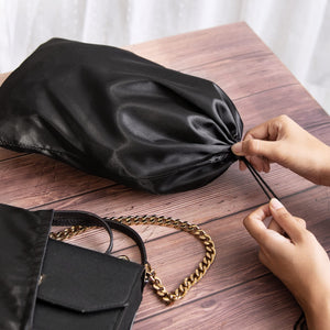 Satin Bags with Drawstring and Toggle (1 Piece, Black)