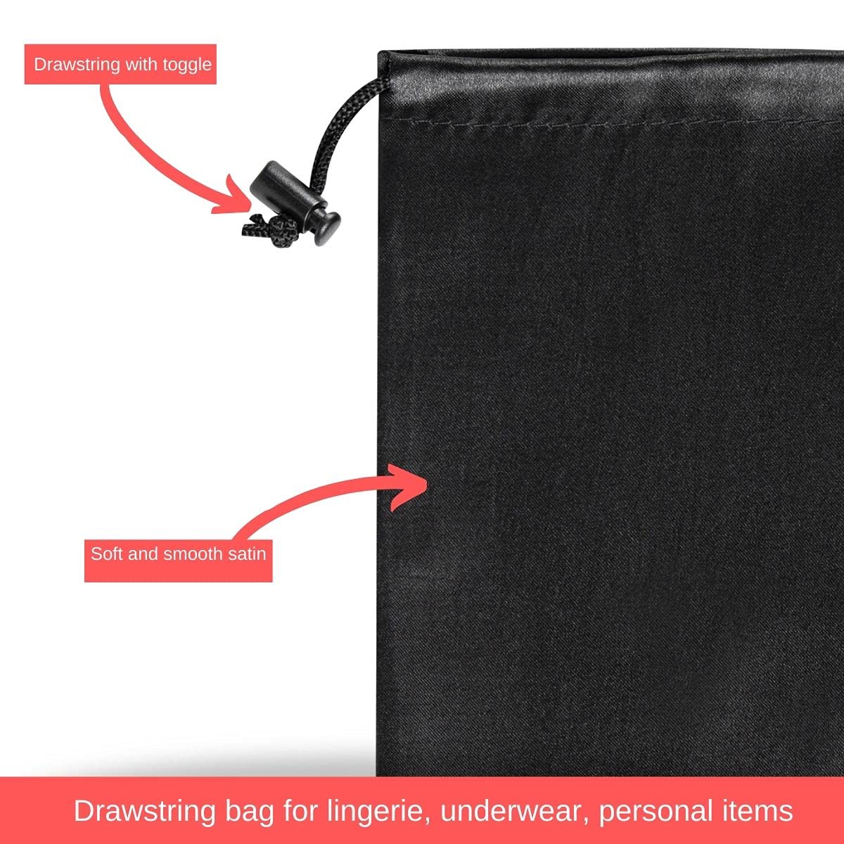 Satin Bags with Drawstring and Toggle (1 Piece, Black)