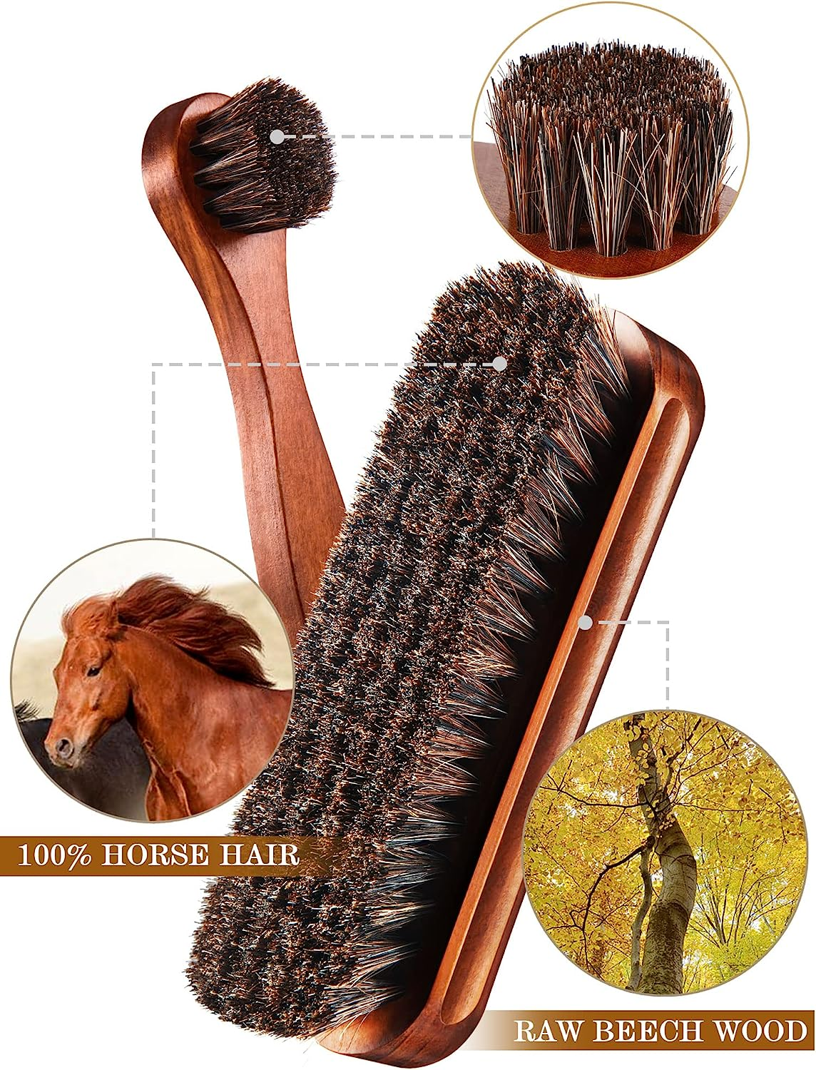 3 Pieces Horsehair Shine Shoes Brush kit Polish Dauber Applicators