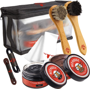 Full Leather Shoe Polish Kit – 2x Brush, Buffing Cloth, Travel Case, Laces