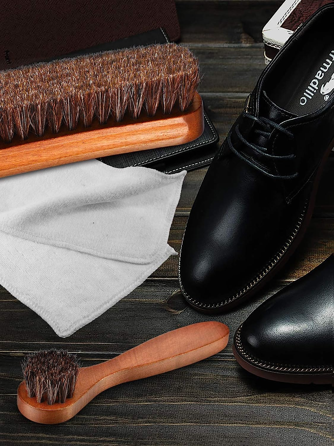 3 Pieces Horsehair Shine Shoes Brush kit Polish Dauber Applicators